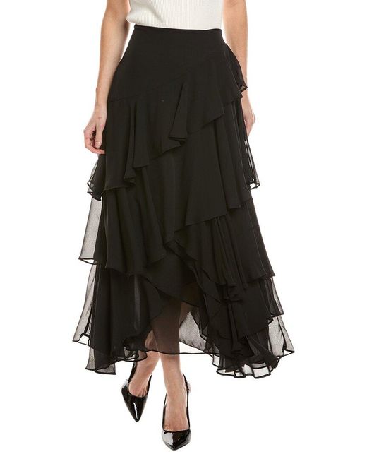 Vince Camuto Black Long Ruffles Skirt