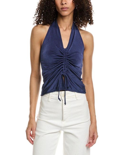 Chaser Brand Blue Electric Slinky Rib Tie-front Tank