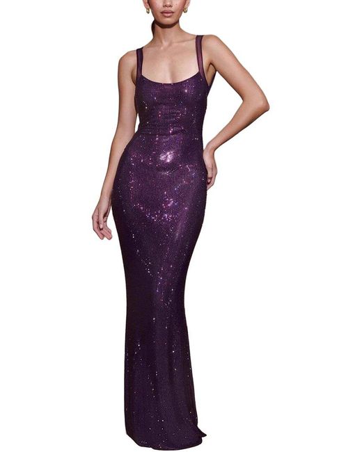 VERA DOLINI Purple Embellished Maxi Dress
