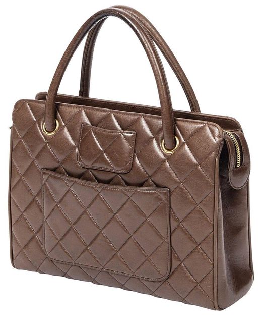 Chanel Brown Quilted Lambskin Leather Satchel (Authentic Pre-Owned)