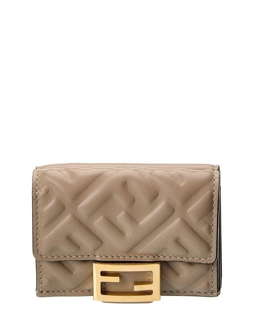 Fendi Gray Micro Trifold Leather Wallet