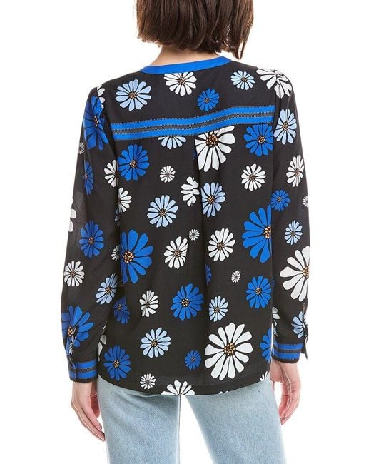 Tahari Blue Split Neck Blouse