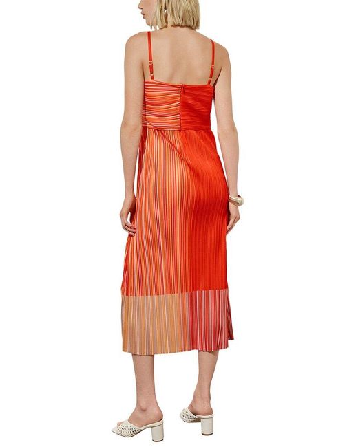Ming Wang Red Fine Pleat Crepe De Chine Dress