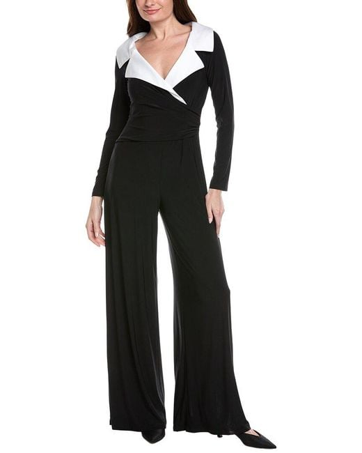Joseph Ribkoff Black Spread-Collar Tuxedo Jumpsuit