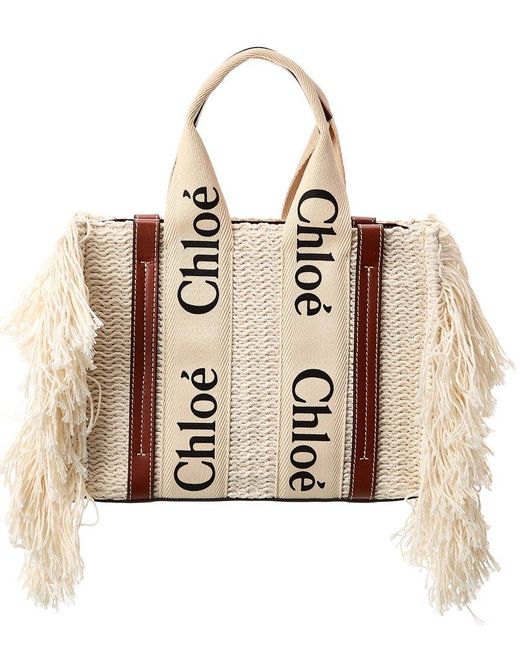 Chloé Natural Woody Small Leather-trim Tote (authentic Pre-owned)