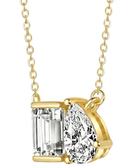 Genevive Jewelry Metallic Rachel Glauber 14K Plated Cz Two Stone Necklace