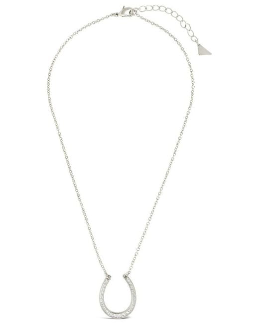 Sterling Forever White Rhodium Plated Horseshoe Pendant Necklace