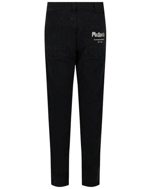 McQueen Black Graffiti Denim Jeans for men