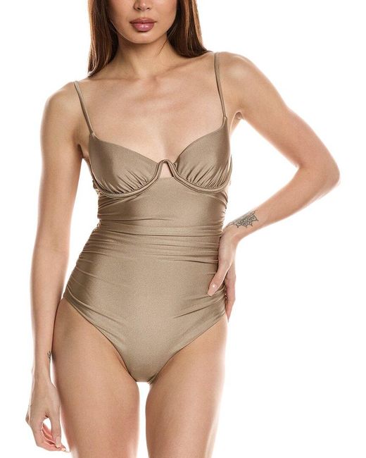 Jonathan Simkhai Natural Laine Ruched Cup Underwire One-Piece