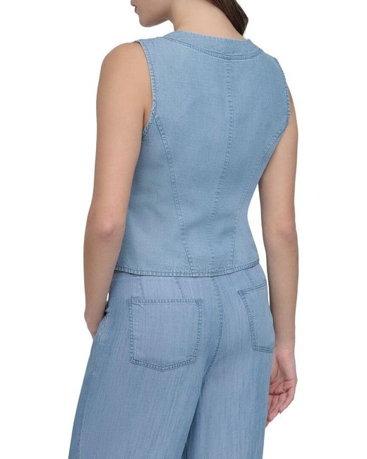 DKNY Blue Zip Front Tencel Vest Top