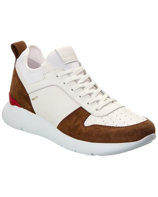 Isaia White Amalfi Leather Sneaker for men