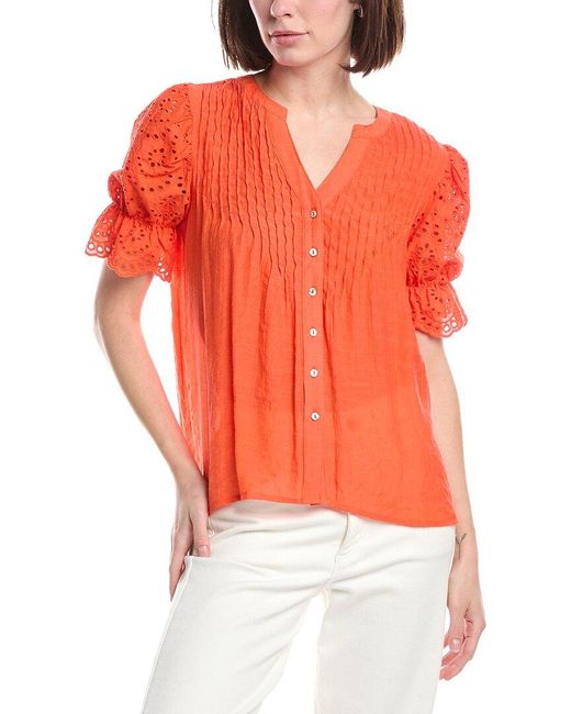 Nanette Lepore Orange Eyelet Sleeve Blouse