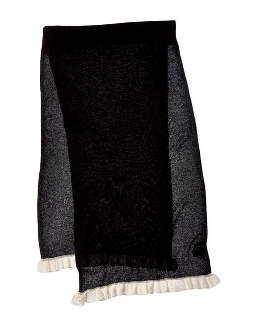 Hannah Rose Black Contrast Ruffle Edges Rib Scarf