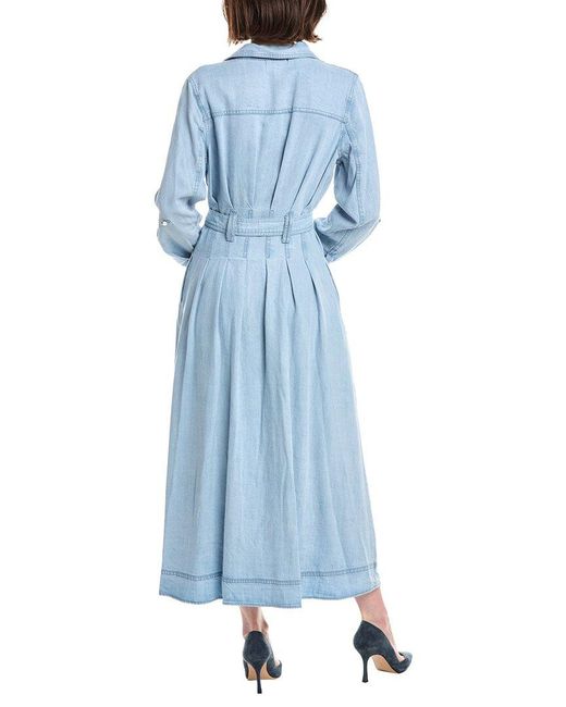 Tahari Blue Rolled Sleeve Button Down Midi Shirtdress