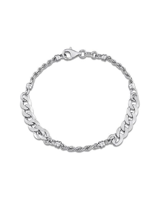 Italian Silver Metallic Rope & Curb Link Chain Bracelet