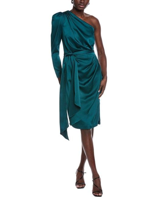 Aidan Mattox Green Solid Mid Dress