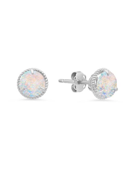 MaxColor Metallic 14K 0.40 Ct. Tw. Lab-Grown Opal Halo Studs