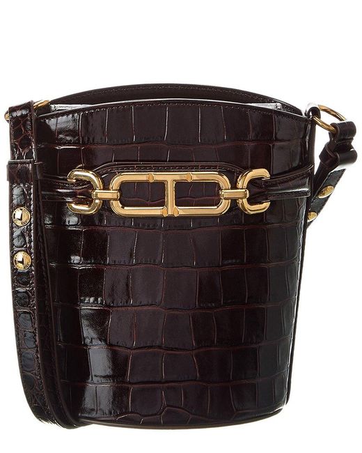 Tom Ford Black Whitney Small Croc-Embossed Leather Bucket Bag