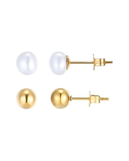 Adornia White 5Mm Freshwater Pearl And 18K Ball Stud Earring Set