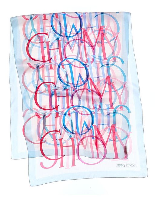 Jimmy Choo Blue Logo Silk Scarf