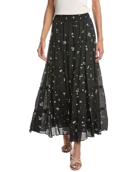 Vince Camuto Black Tiered Smocked Waist Midi Skirt