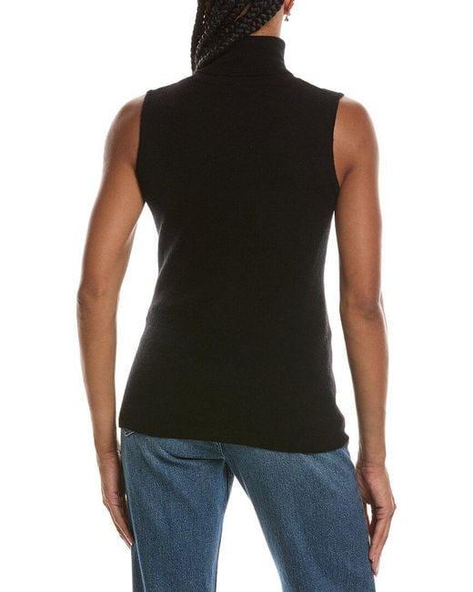 Forte Black Basic Sleeveless Turtleneck 100% Cashmere Sweater