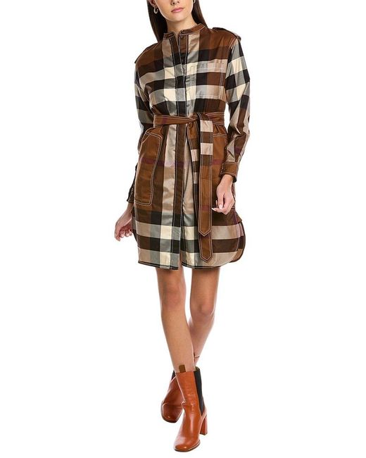 Burberry Cotton Check Tie-waist Shirt Dress in Brown | Lyst