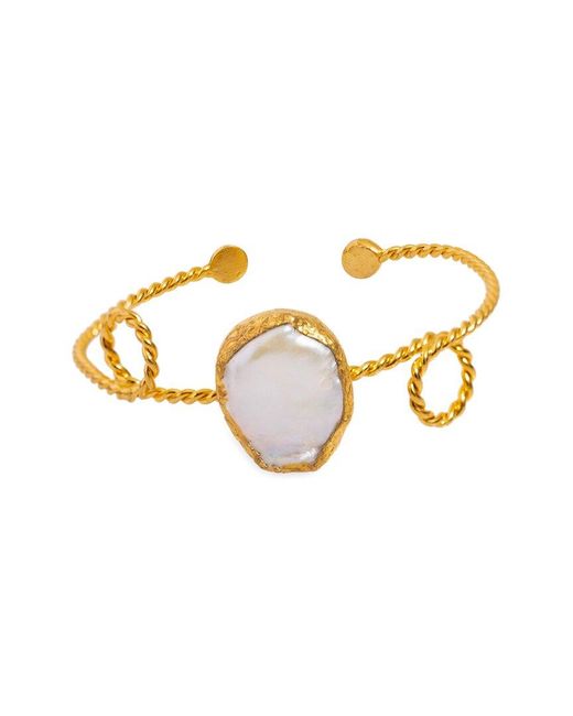 Ebru Jewelry Metallic Pearl Collection Plated 0.8In Pearl Cuff Bracelet