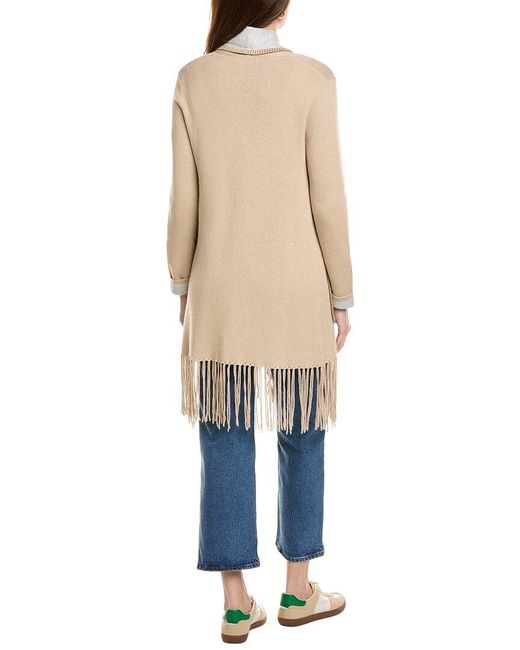Hannah Rose Blue Long Fringe Cashmere-Blend Cardigan