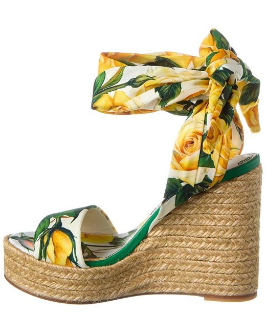 Dolce & Gabbana Metallic Printed Charmeuse Wedge Sandal