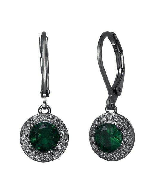 Rachel Glauber Green Rhodium Plated Cz Drop Earrings