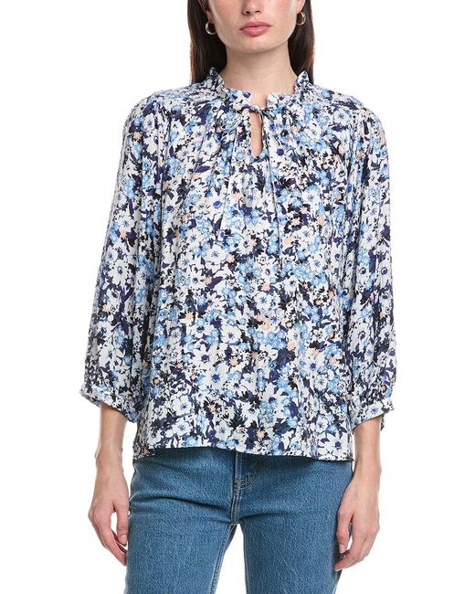 Vince Camuto Blue Raglan Peasant Split Neck Blouse