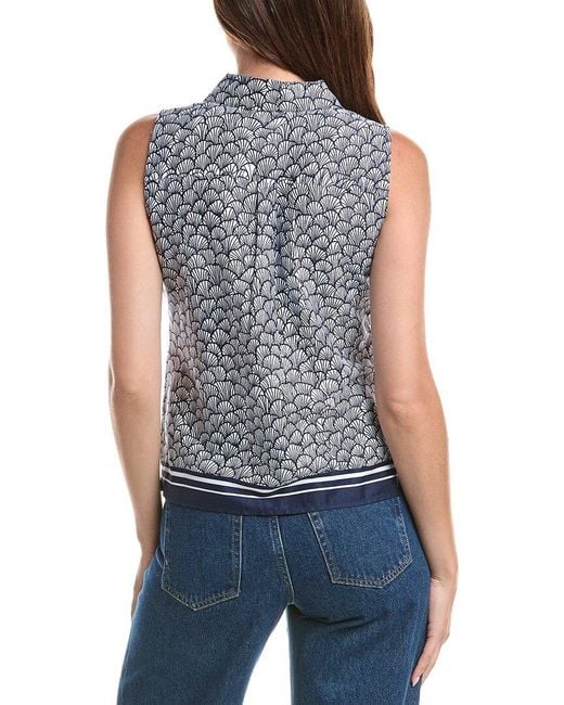 Cece Blue Button Down Collared Top