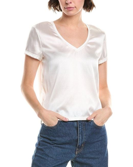 ATM White Stretch Silk-Blend Top