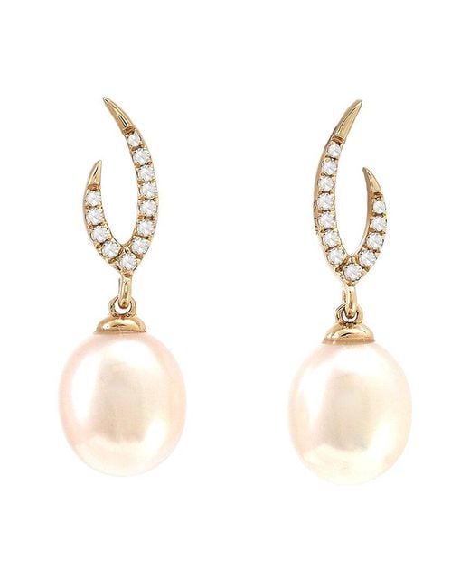 Gemstones Metallic 0.10 Ct. Tw. Diamond & 7-8Mm Pearl 14K Earrings