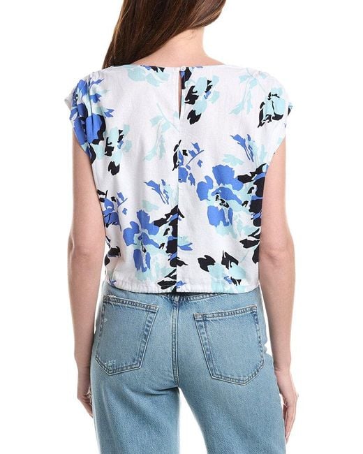 Ellen Tracy Blue Drop Shoulder Linen-Blend Top