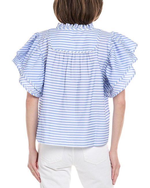 Sail To Sable Blue Ruffle Sleeve Top