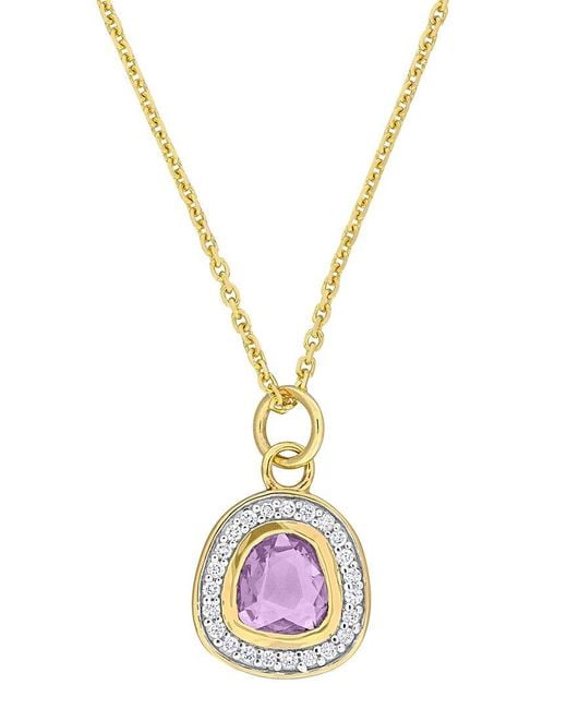 Rina Limor Metallic 14k 0.51 Ct. Tw. Diamond & Purple Sapphire Halo Pendant Necklace