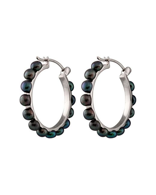 Splendid Metallic Silver 4-5mm Freshwater Pearl Hoop Earrings