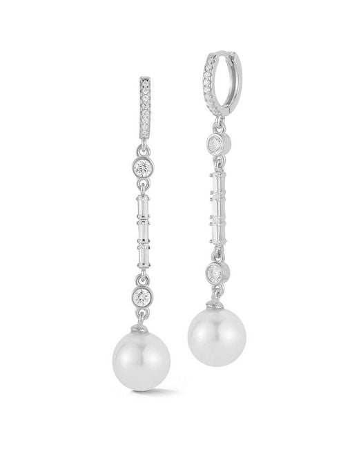 Glaze Jewelry White Silver 10mm Pearl Cz Drop Earrings
