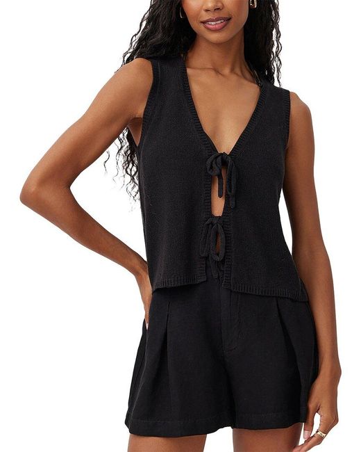 Bella Dahl Black Linen-Blend Tie Front Vest