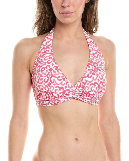 Tommy Bahama Pink Scrolls Underwire Twist Front Halter Bikini Top