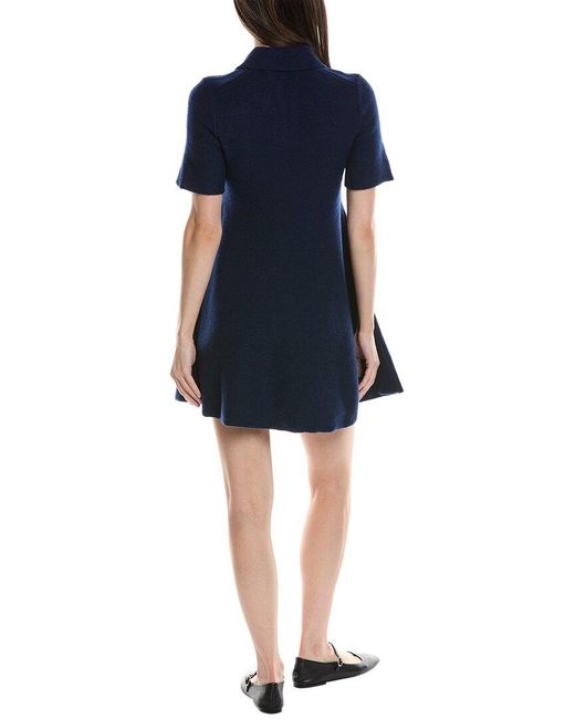 Theory Blue Babydoll Felted Polo Wool & Cashmere-blend Mini Dress