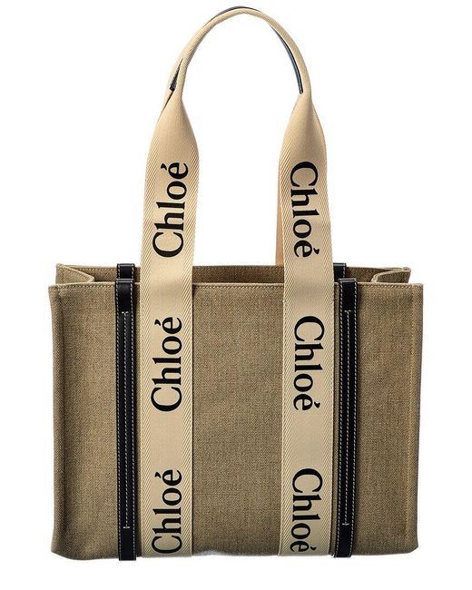 Chloé Natural Chloe Woody Medium Canvas & Leather Tote