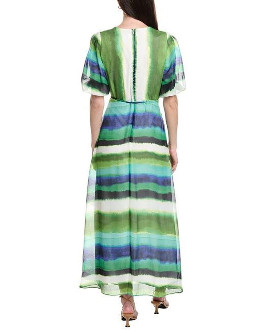 Maison Tara Green Printed Serena Maxi Dress