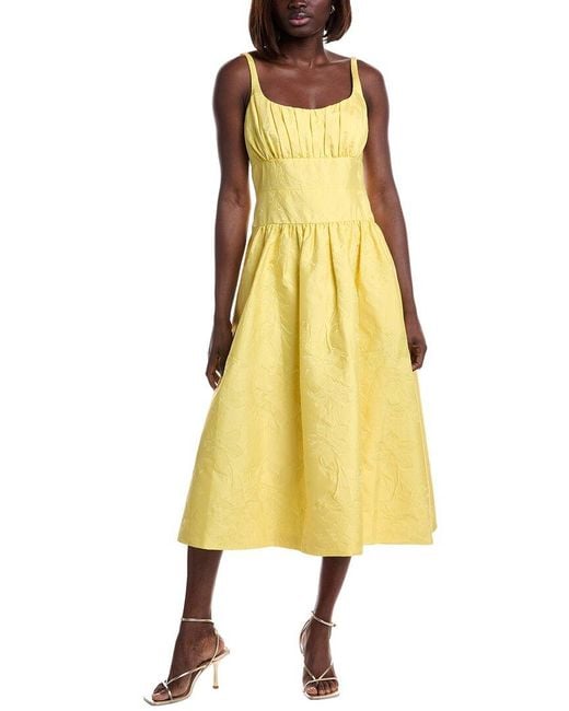 ML Monique Lhuillier Yellow Jacquard Midi Dress