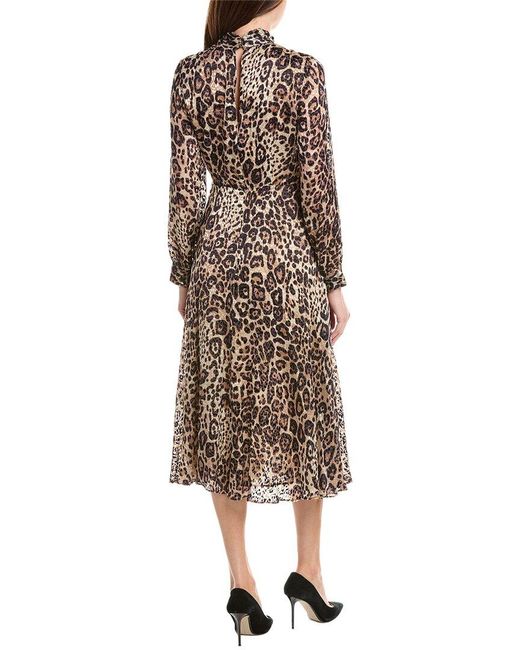 Tahari Brown Gathered Cutout Silk-Blend Midi Dress