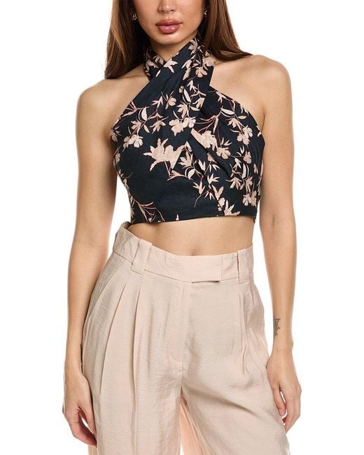 Reiss Black Ally Printed Halter Linen Top