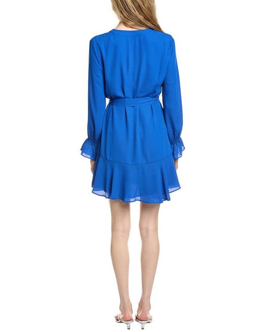Cece Blue V-Neck Tie Waist Dress