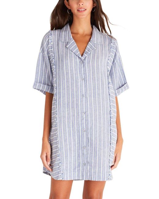 Z Supply Blue Jayden Striped Linen-blend Mini Dress